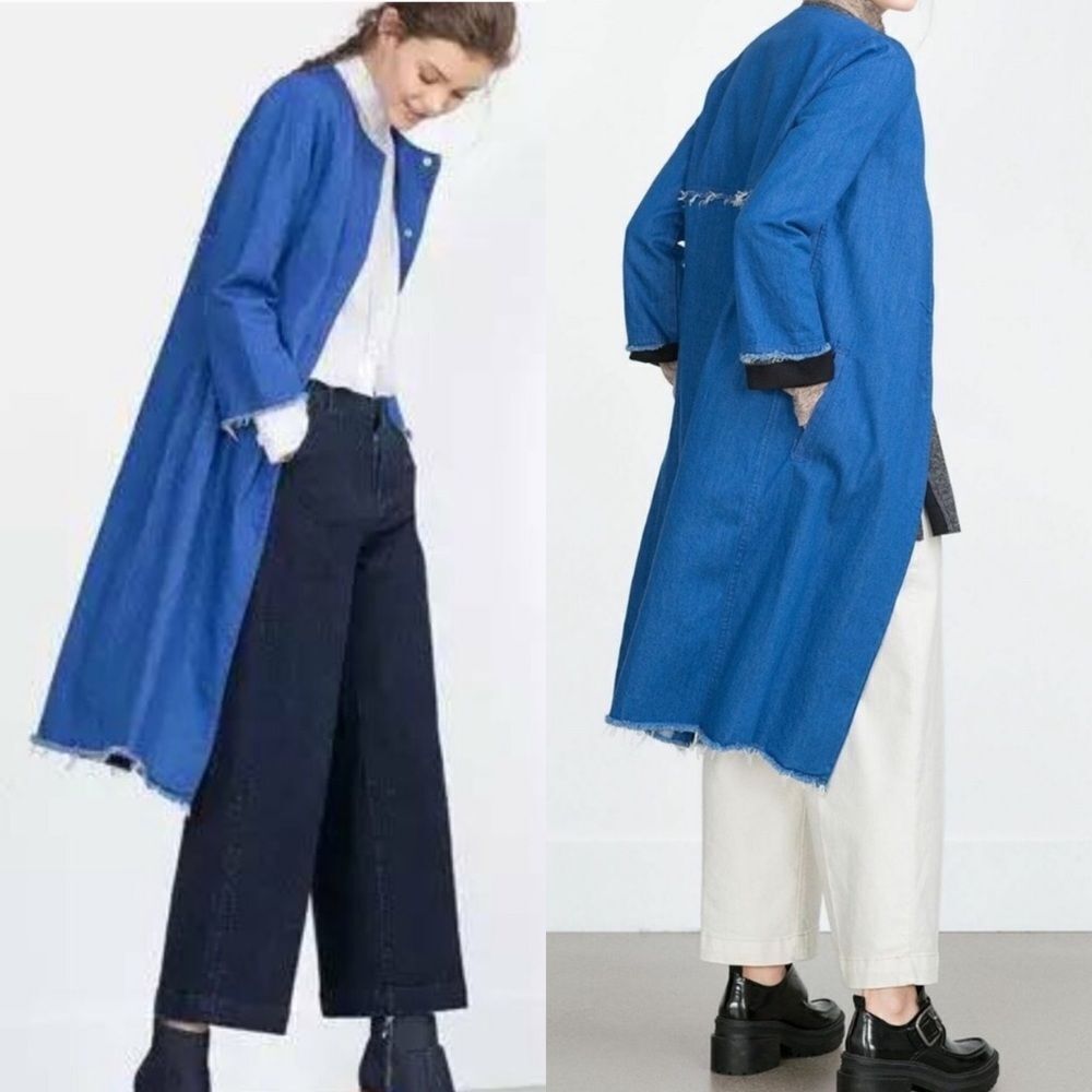 NWT zara‎ collarless denim duster jacket